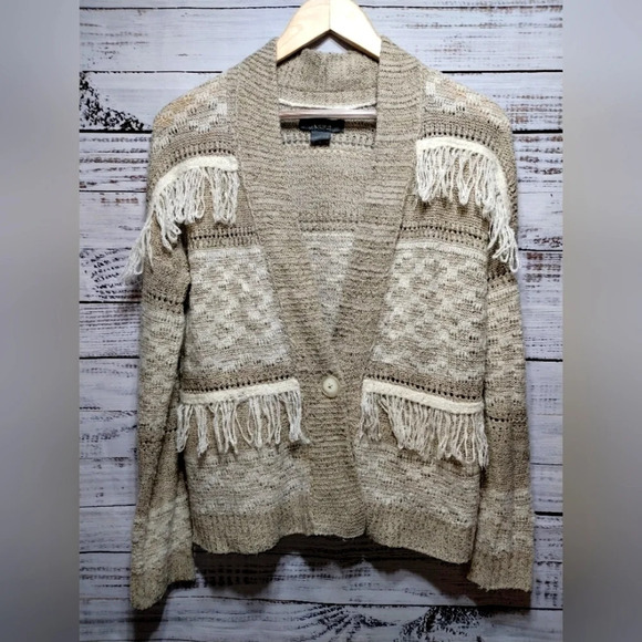 Natural Reflections Cream Cardigan in size Small Western‎ Boho Fringe - Picture 1 of 5